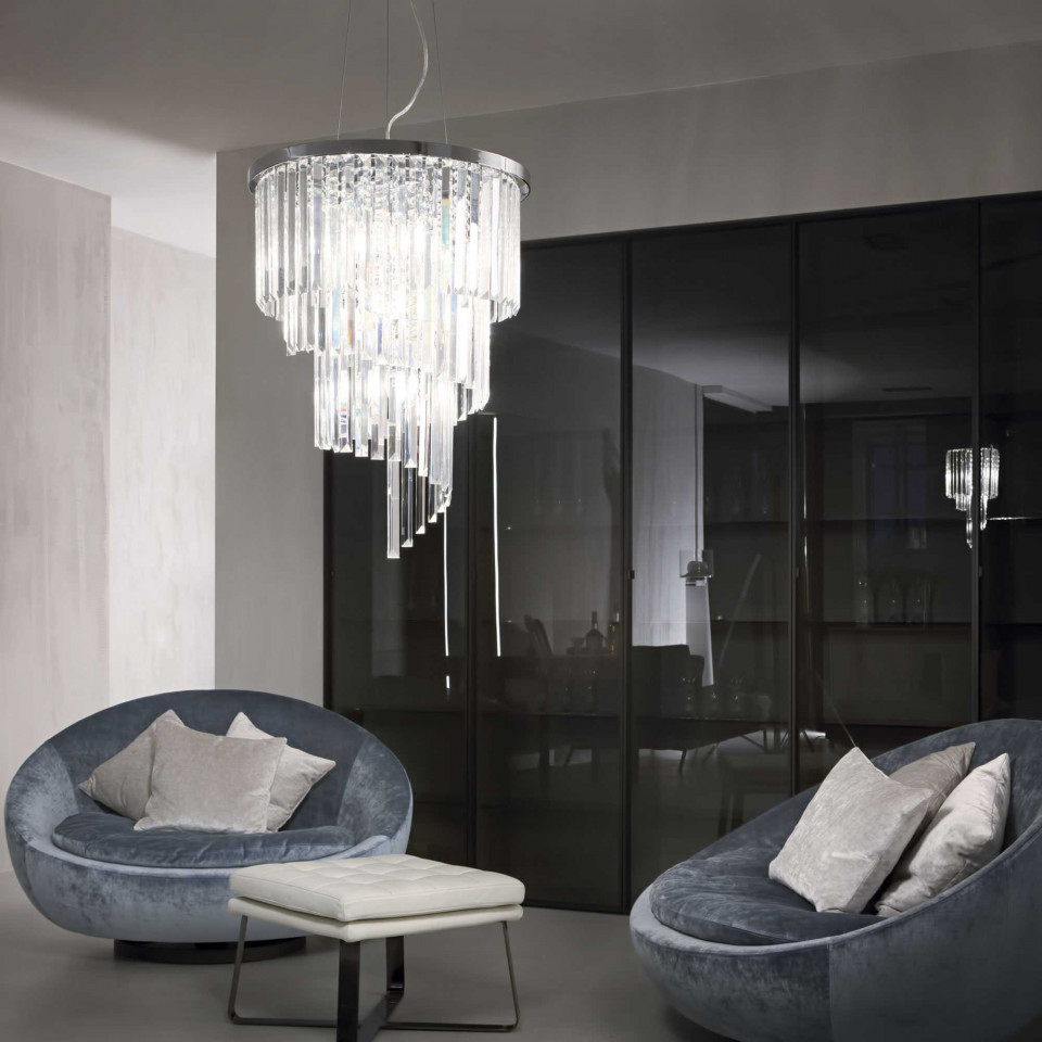 Plafoniera Carlton 166247, 12xE14, crom+transparenta, IP20, Ideal Lux