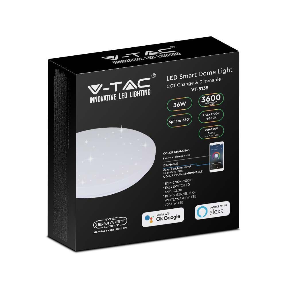 Plafoniera LED 7695-VT, RGB, 36W, 3600lm, lumina calda+neutra+rece, IP20, alba, V-TAC