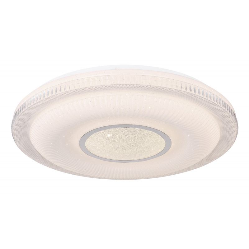 Plafoniera LED Magnifique 48007FSH-30, cu telecomandă, 30W, 2300lm, lumina calda+neutra+rece, IP20, alba+crom, Globo Lighting