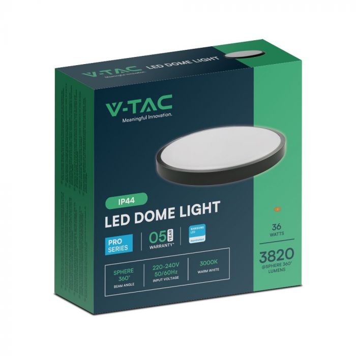 Plafoniera LED rotunda 36W, lumina neutra (4000 K), 3820lm, IP44, cip Samsung, neagra, V-TAC