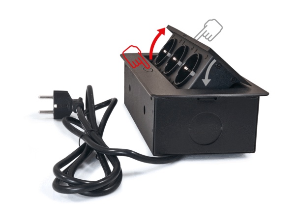 Priza incastrabila dreptunghiulara, 3 prize schuko, 1.8m, neagra - imagine 6