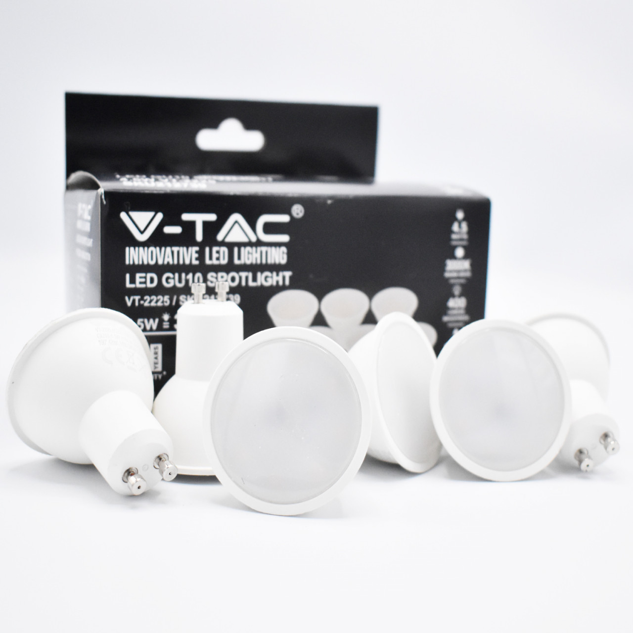 Set 6 becuri LED 4.5W(35W) V-TAC, GU10, 400 lm, lumina calda (3000 K), clasa energetica F - 1 | YEO