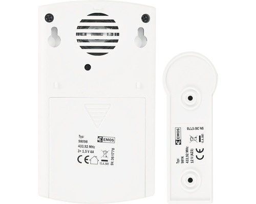 Sonerie fara fir Emos P5723, max. 100 m, 75 dB, alimentare pe baterii, alb-argintiu - 3 | YEO