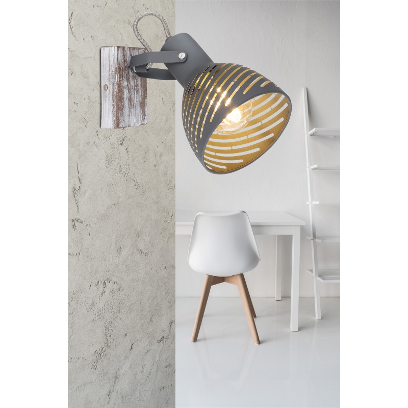 Aplica de perete Mori, 1xE27, IP20, lemn antic/alb si abajur gri metalizat, Globo Lighting - 1 | YEO