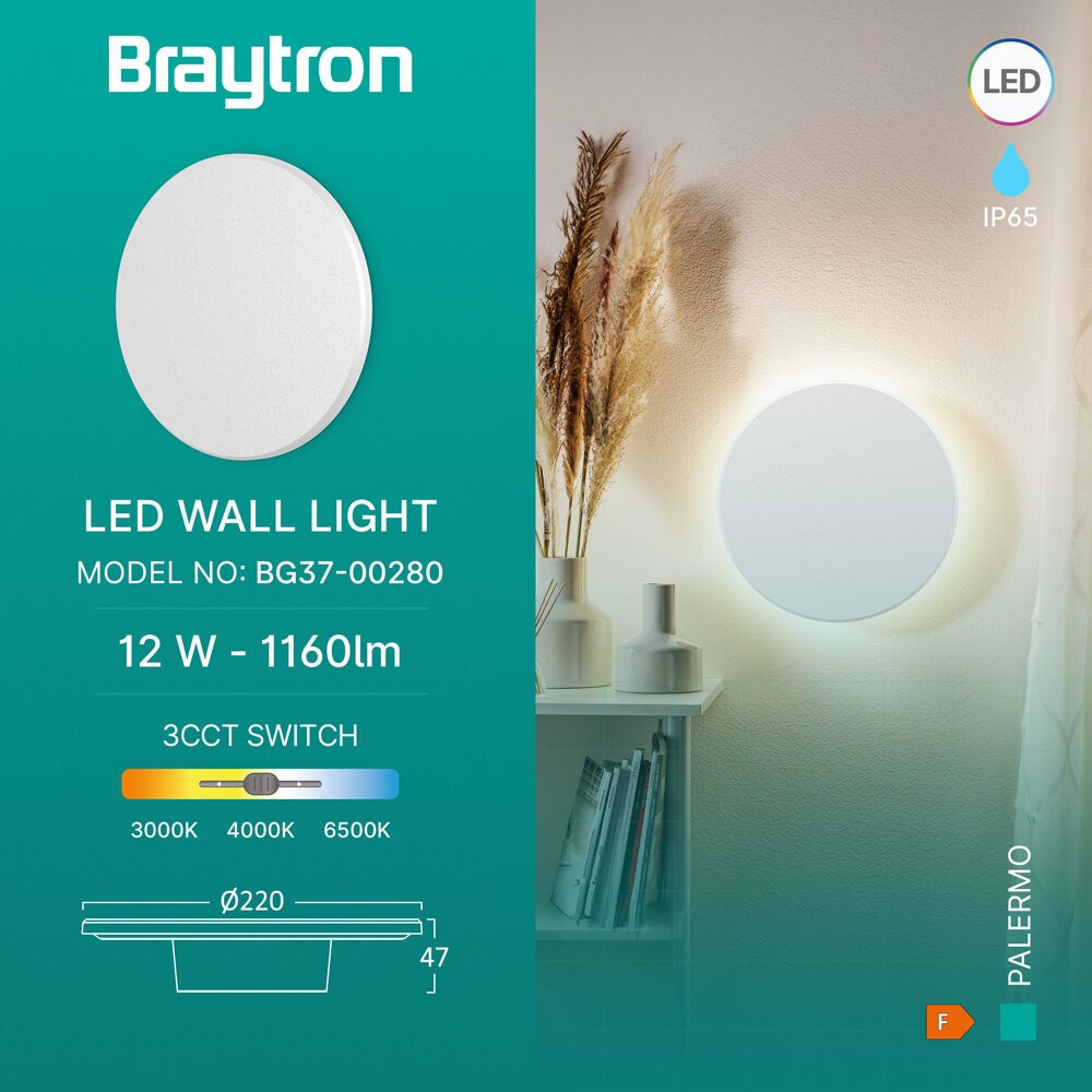 Aplica LED exterior 12W, 1160lm, lumina calda/neutra/rece, IP65, alba, Braytron - imagine 3