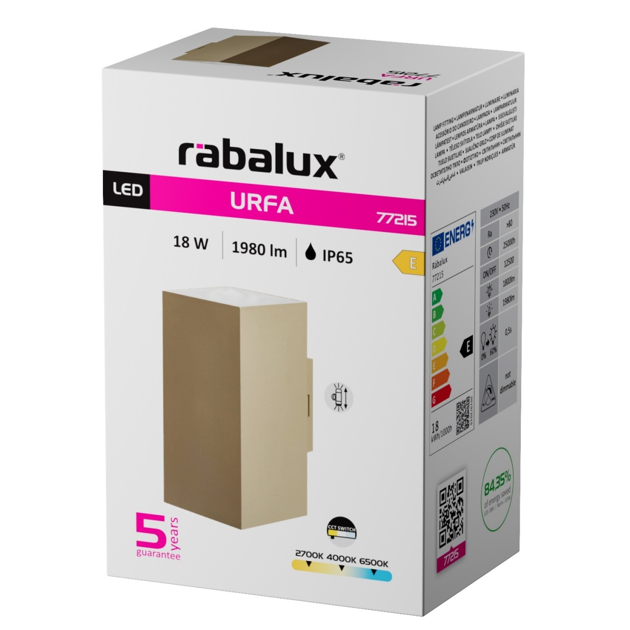 Aplica LED exterior Urfa, 18W, 1800 lm, lumina calda/neutra/rece, IP65, gri-bej, Rabalux - Imagine 3