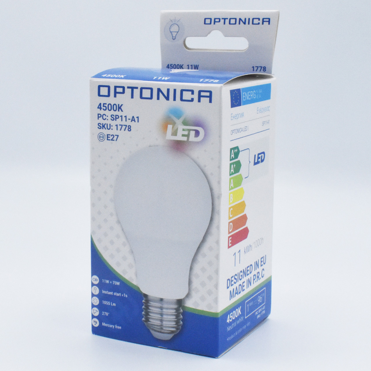 Bec LED 11W(70W) Optonica, A60, E27, 1055 lm, lumina neutra (4500K), clasa energetica F