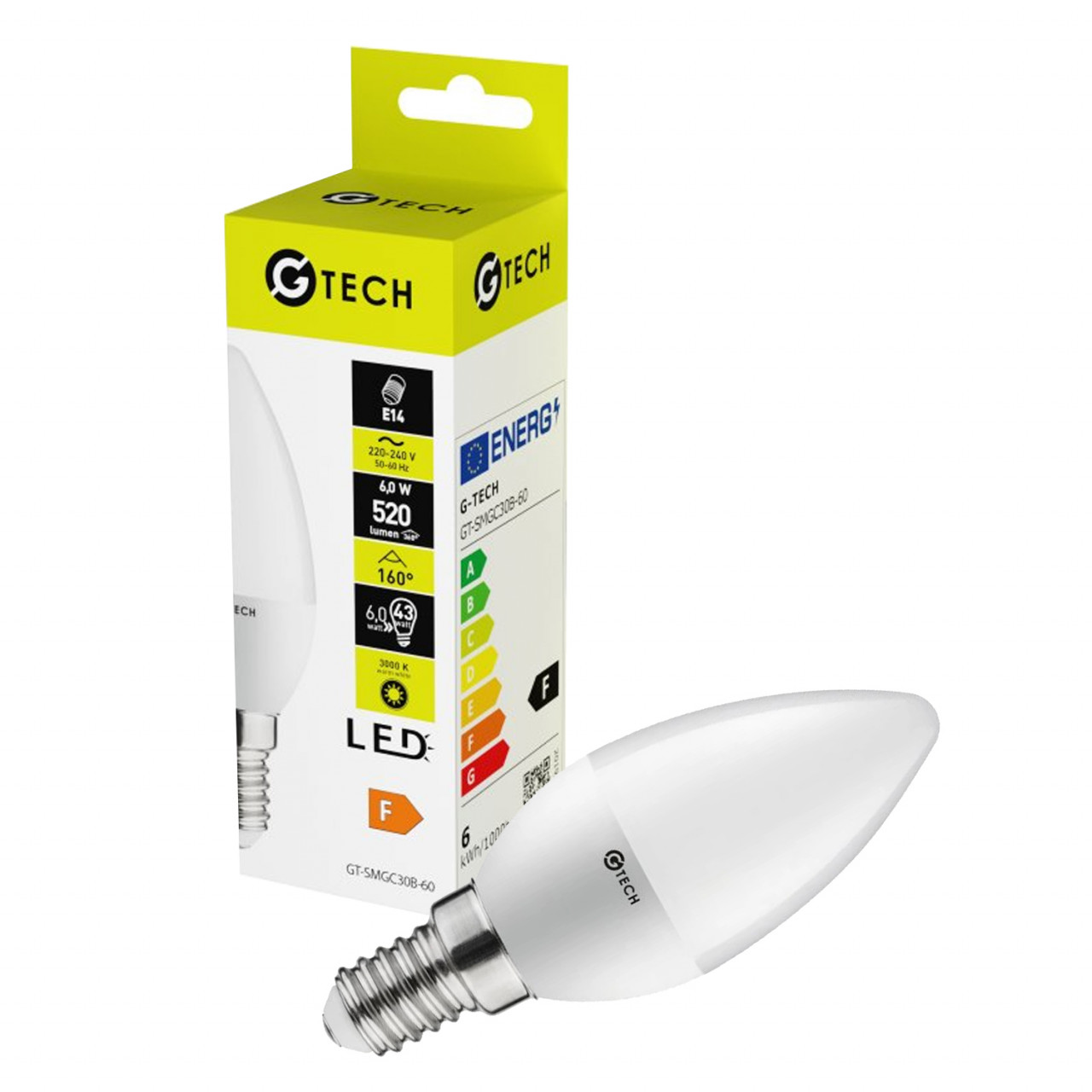 Bec led 6W (40W) GTV, lumanare, E14, 470 lm, lumina calda (3000K), clasa energetica F