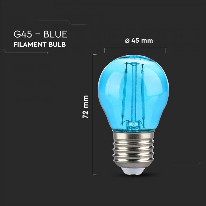 Bec LED decorativ G45 V-TAC, E27, 2W, albastru, 60 lm, clasa energetica G - 3 | YEO