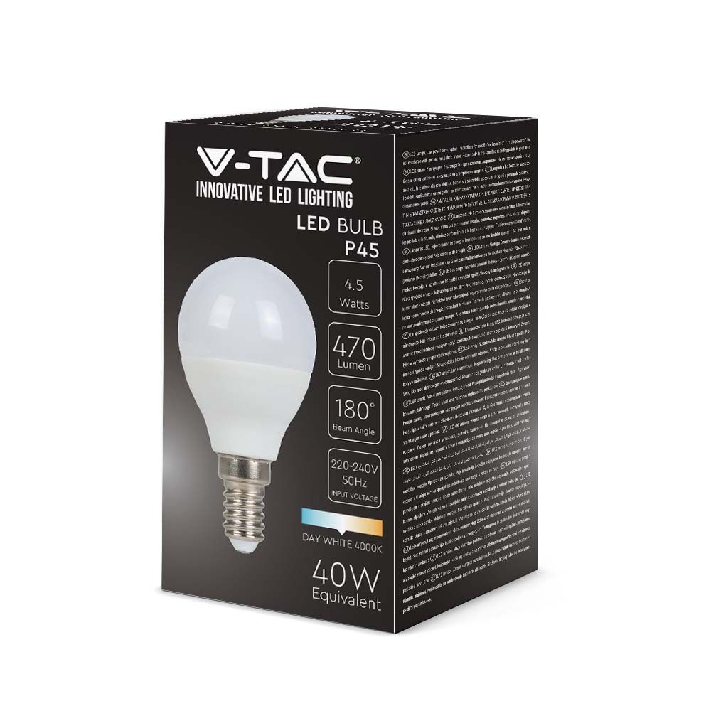 Bec led E14 sferic, 4.5W(40W), P45, 470lm, lumina naturala (4000 K), V-TAC