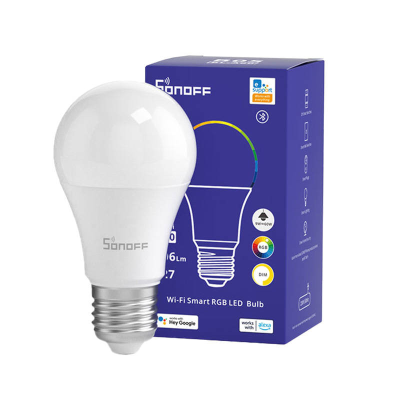 Bec LED inteligent Sonoff, E27, 9W(60W), 806 lm, Wi-Fi, lumina 2700K–6500K, compatibil Google Assistant/Alexa/Siri