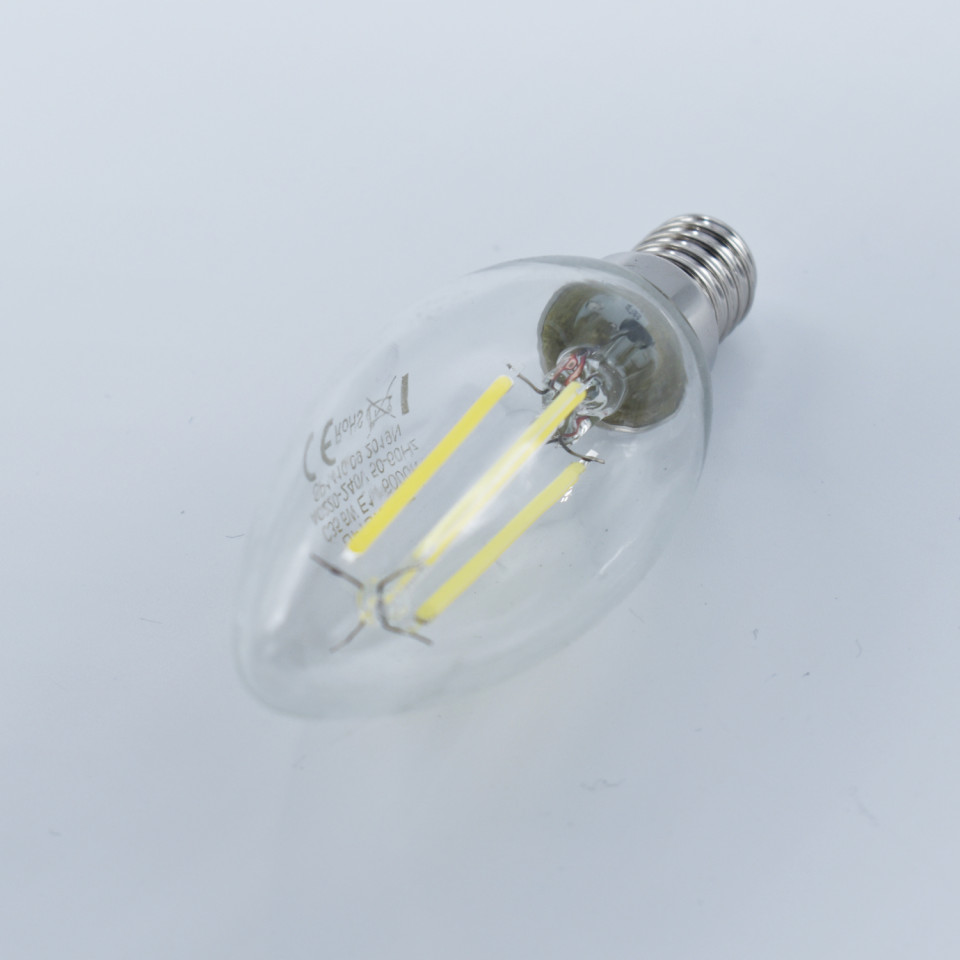 Bec LED lumanare Vintage filament Optonica, 6W(49W), E14, C37, 730 lm, lumina rece (6000K), clasa energetica E - 3 | YEO