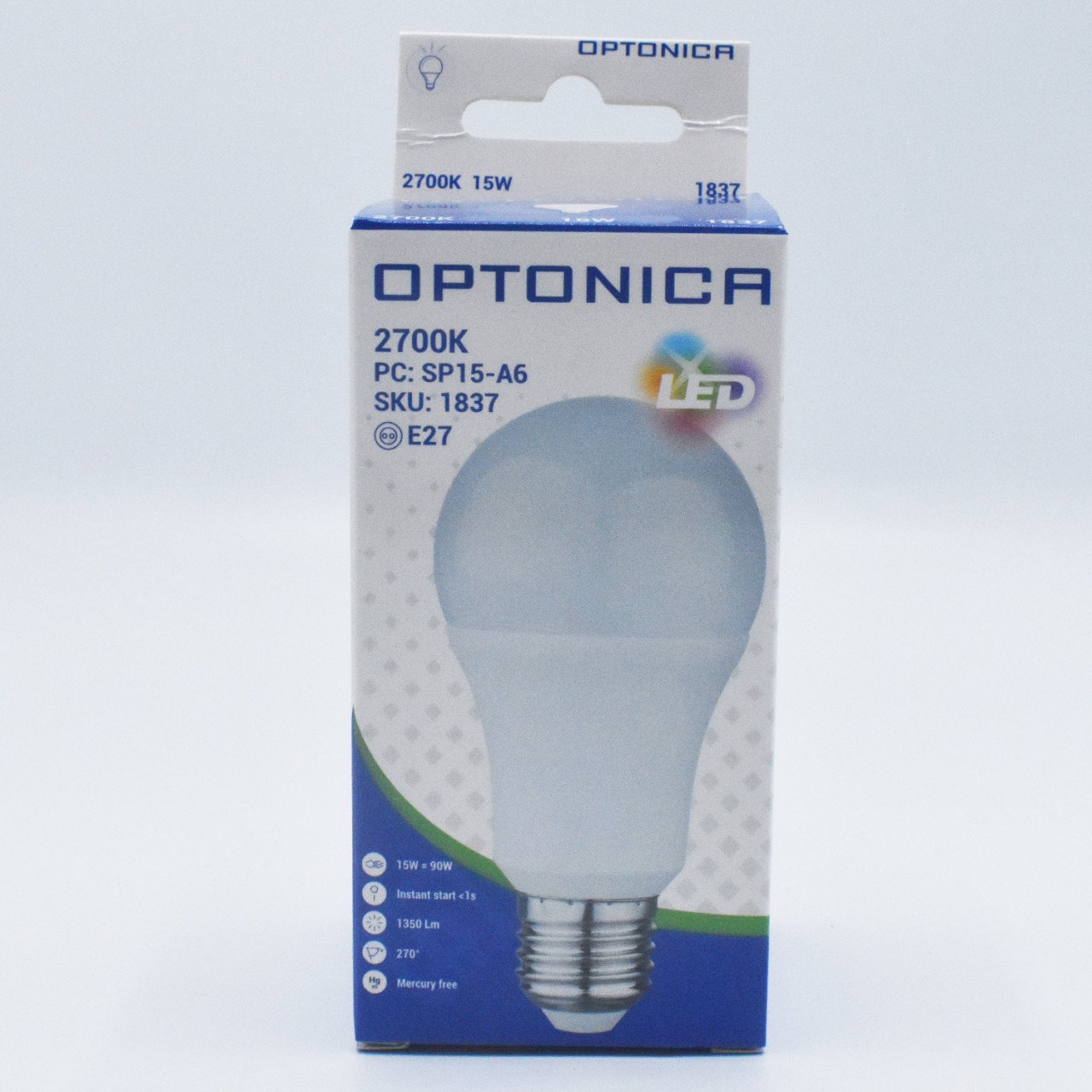 Bec LED opal 15W (90W), E27, 1320 lm, lumina calda (2700 K), Optonica - 2 | YEO