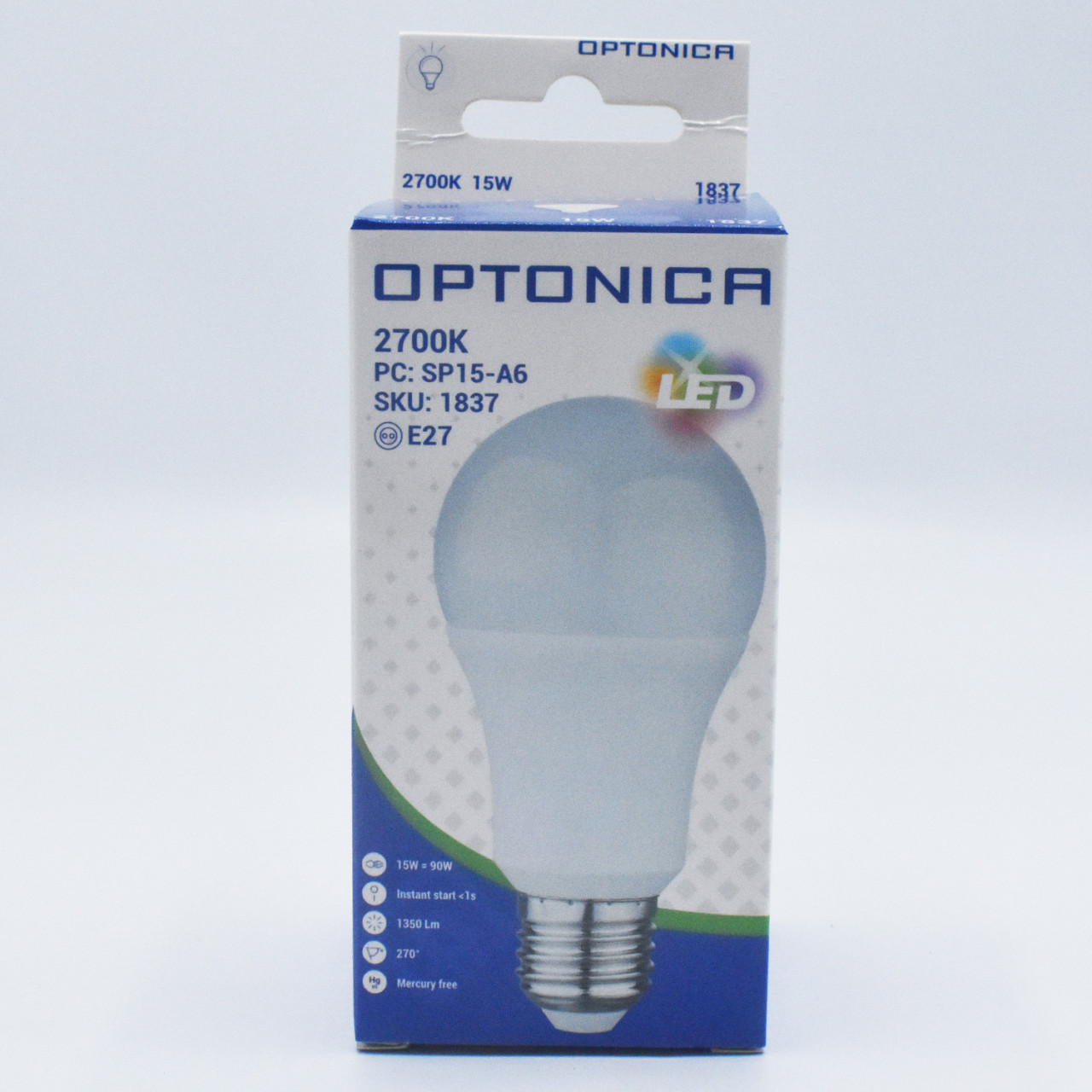 Bec LED opal Optonica, 15W(100W), E27, 1500 lm, lumina calda (2700K), clasa energetica F - 2 | YEO