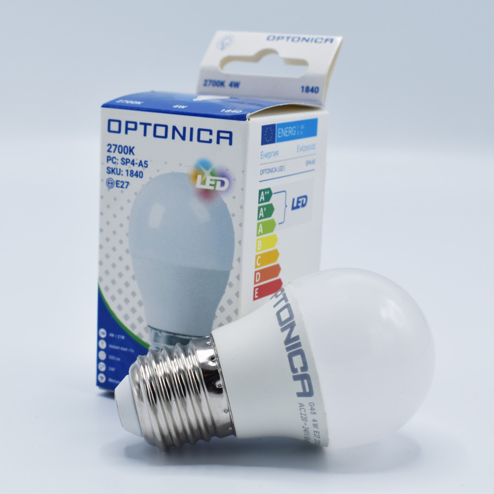 Bec LED Optonica, 4W(32W), E27, G45, 320 lm, lumina calda (2700K), clasa energetica G - 1 | YEO