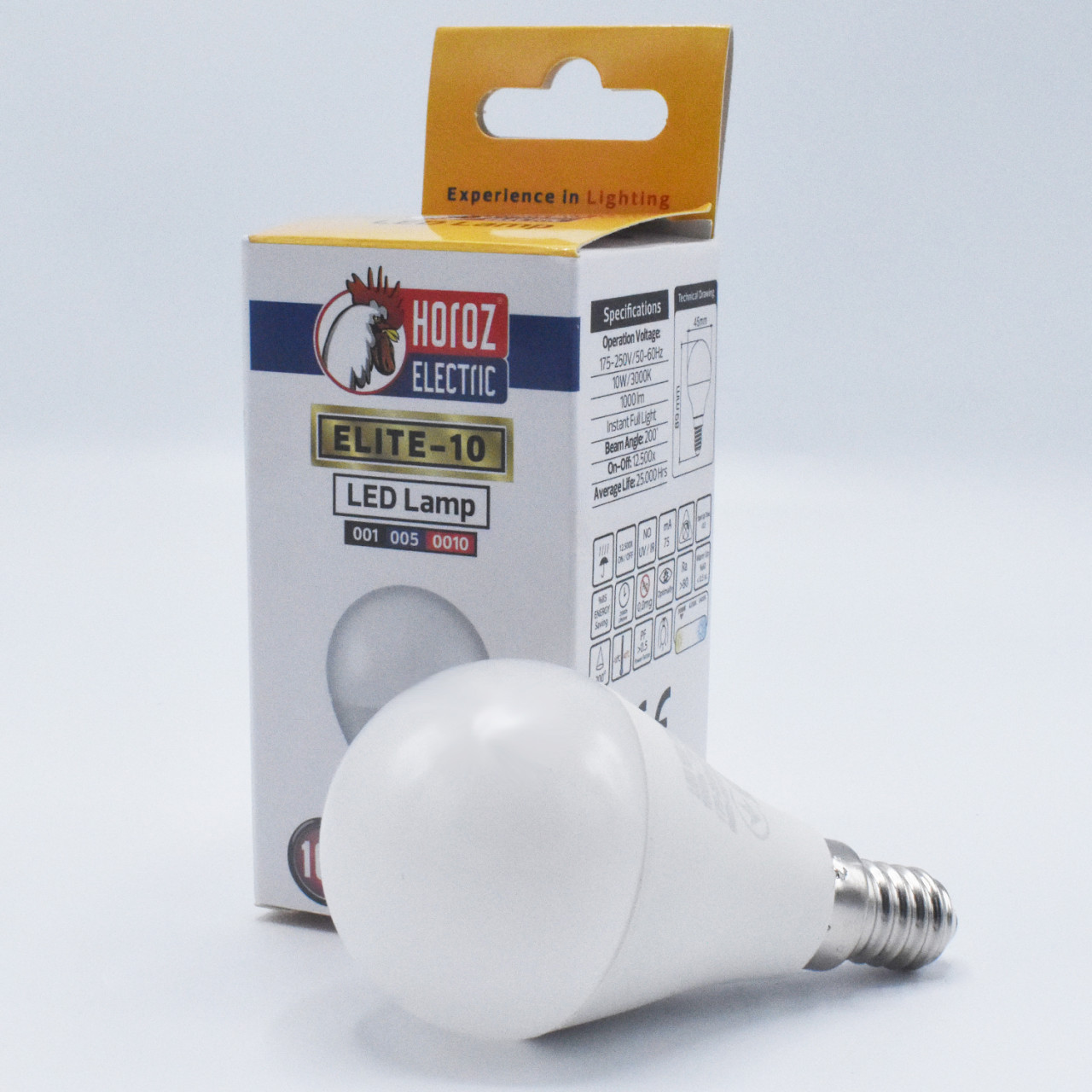 Bec LED sferic 10W(90W) Horoz Electric, E14, 1000 lm, lumina calda (3000K), clasa energetica F - 1 | YEO