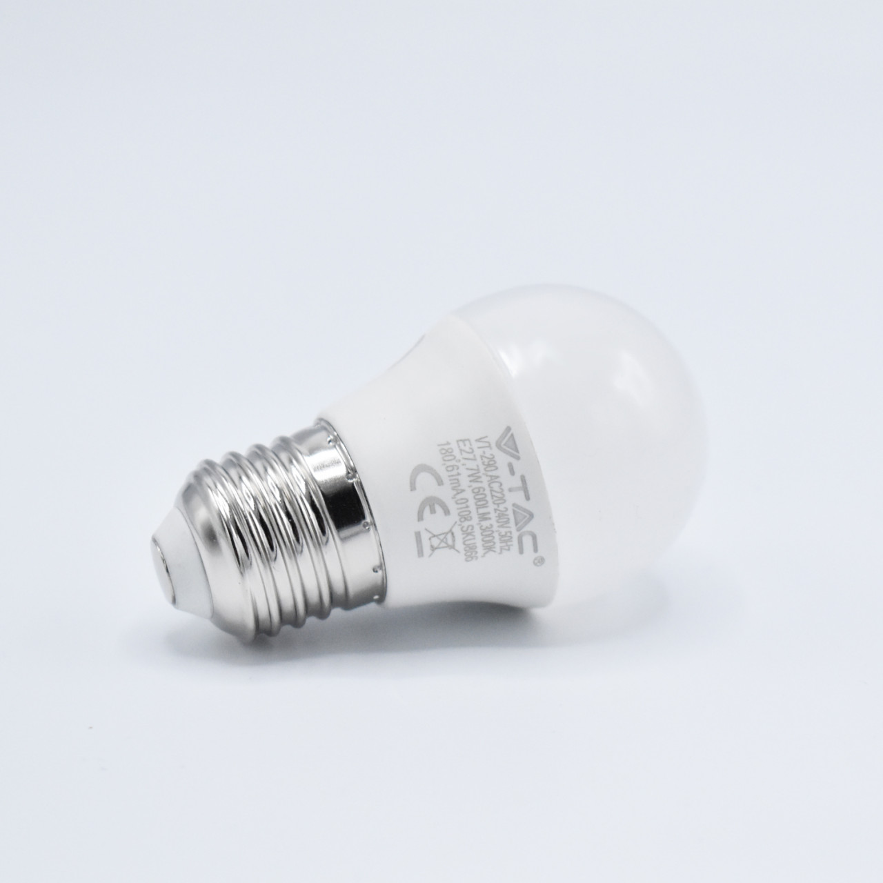 Bec LED sferic V-TAC, 7W(45W), cip Samsung, E27 G45, 600 lm, lumina calda (3000K), opal, clasa energetica F - 3 | YEO