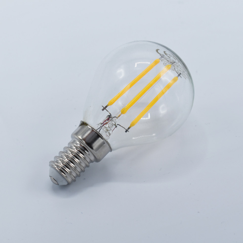 Bec LED sferic Vintage filament 4W(32W) Optonica, G45, E14, 400 lm, lumina calda (2700K), clasa energetica F - 3 | YEO