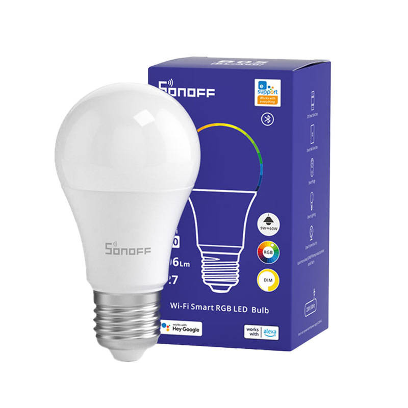 Bec LED smart, forma A60, Wi-Fi, dulie E27, 9W (60W), 806 lm, temperatura lumina reglabila (2700K-6500K), compatibil Google Assistant/Alexa/Siri, Sonoff