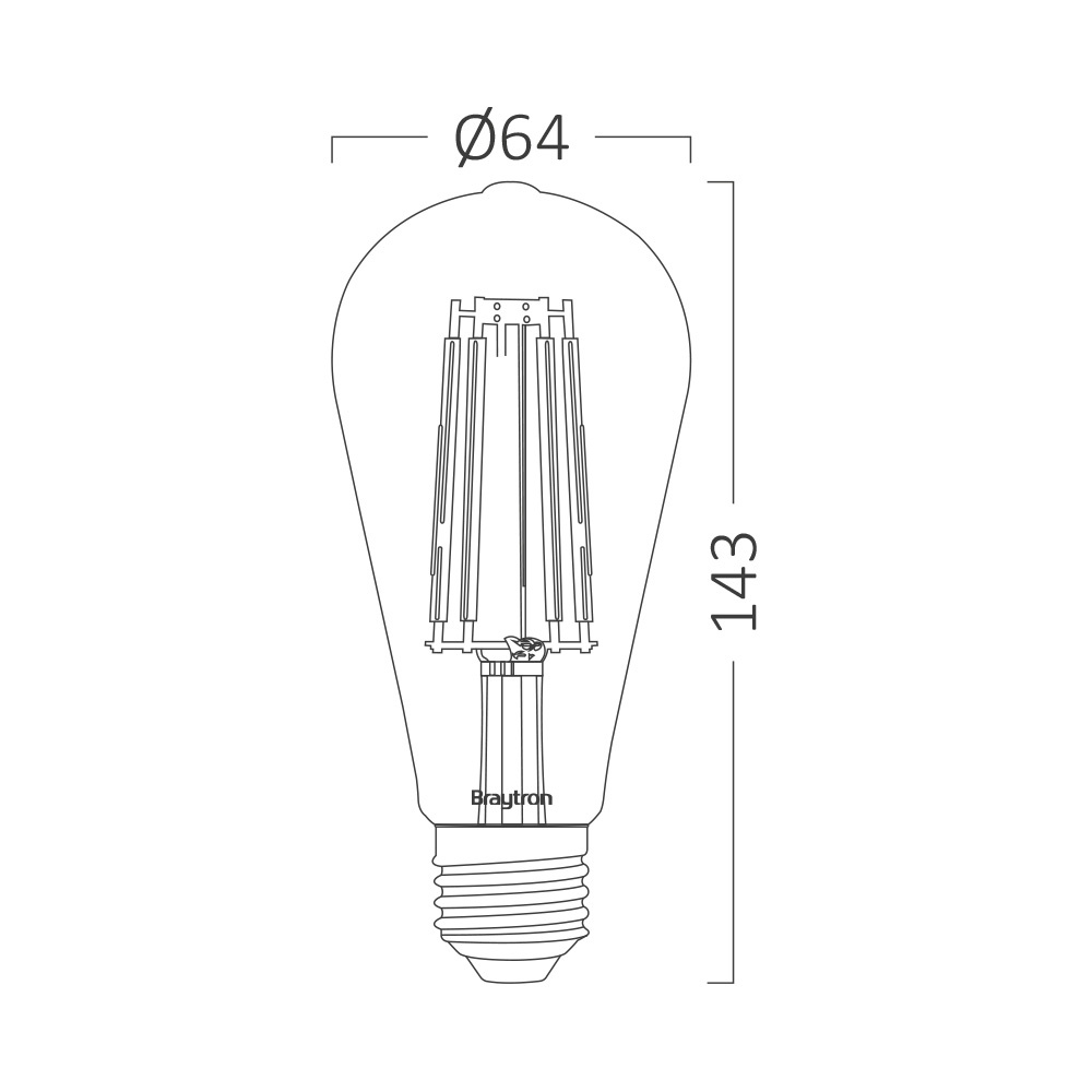 Bec led Vintage Edison dimabil, 6W (40W), E27, ST64, 540 lm, lumina calda (2200K), auriu, Braytron