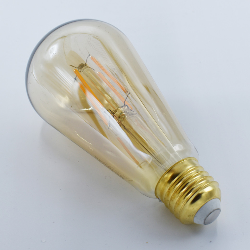 Bec LED Vintage filament, avocado 6W(36W) Optonica, ST64, E27, 540 lm, lumina calda (2800K), auriu, clasa energetica F - 3 | YEO