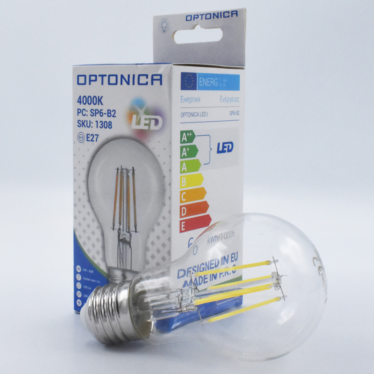 Bec LED Vintage Optonica, 6W(42W), E27, A60, 630 lm, lumina neutra (4000K), transparent, clasa energetica F - 1 | YEO
