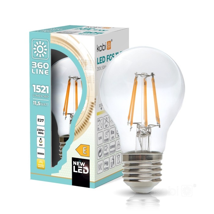Bec Vintage LED 11.5W(100W), dulie E27, lumina calda(3000 K), 1521 lm, Kobi