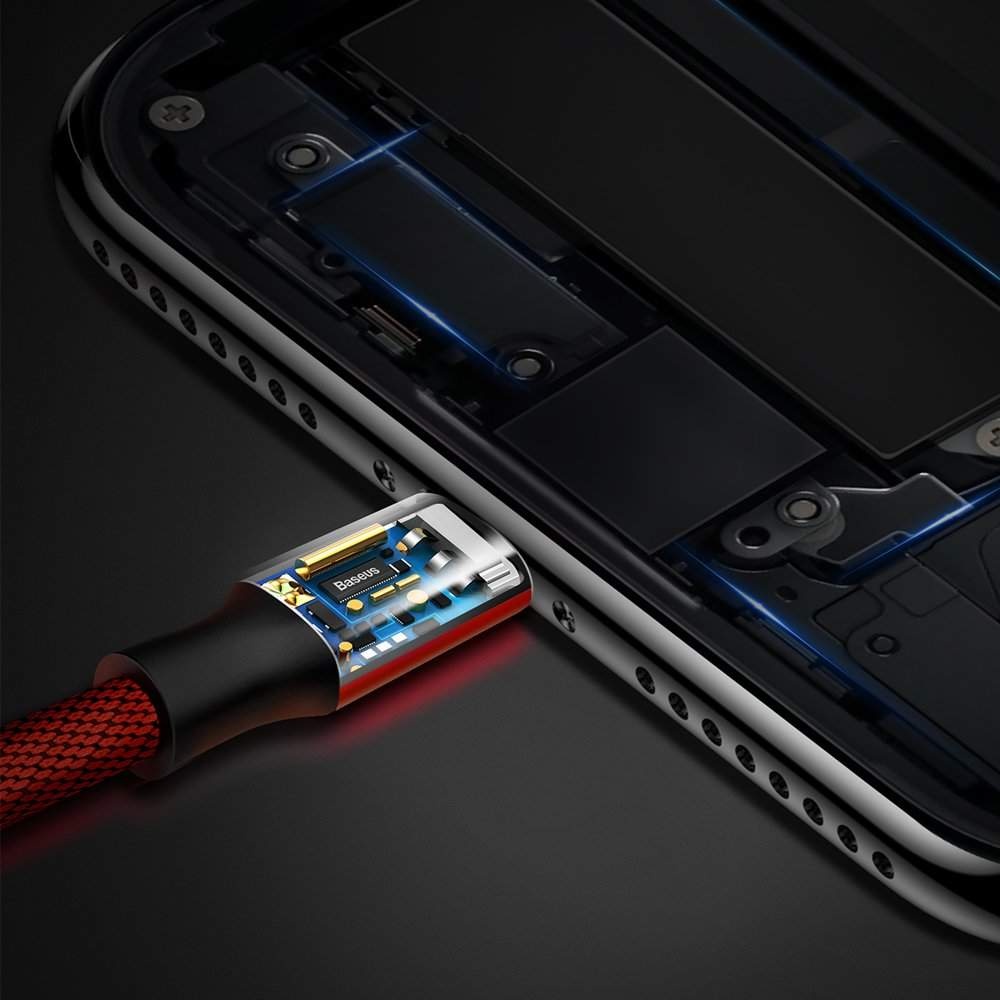 Cablu USB 2.0 - Lightning, 1.8 m, textil, rosu, Baseus - Imagine 3