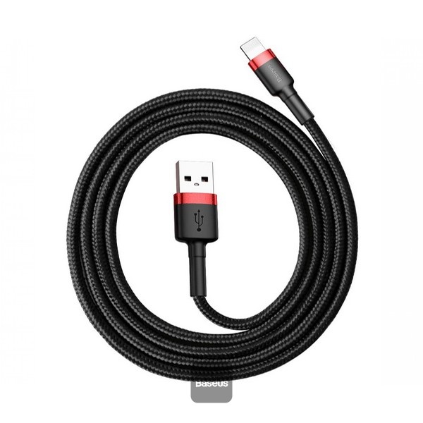 Cablu USB - Lightning, 1m, 2.4A, negru+rosu, Baseus - Imagine 2