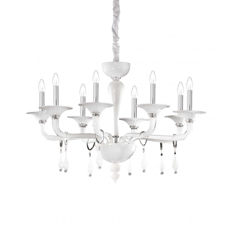 Candelabru Miramare 068190, 8xE14, alb+transparent, IP20, Ideal Lux