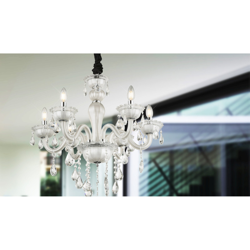 Candelabru TeeJay 64118-6, 6xE14, alb+transparent, IP20, Globo - 1 | YEO