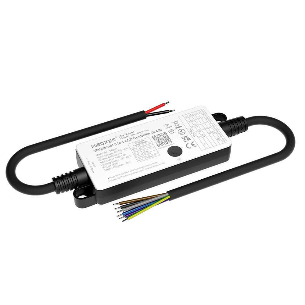 Controller LED 5 in 1(monocolor/CCT/RGB/RGBW/RGB+CCT), IP66, 12A, 12-24V,Miboxer