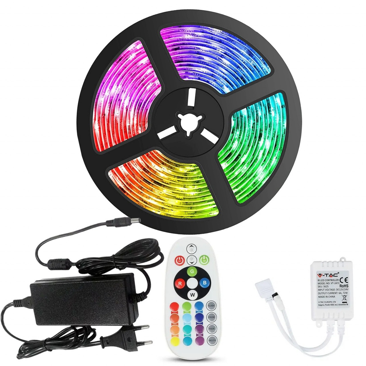 Kit Banda LED 5050, RGB, 10m, Interior, 60 LEDuri/m, Controller+Alimentare