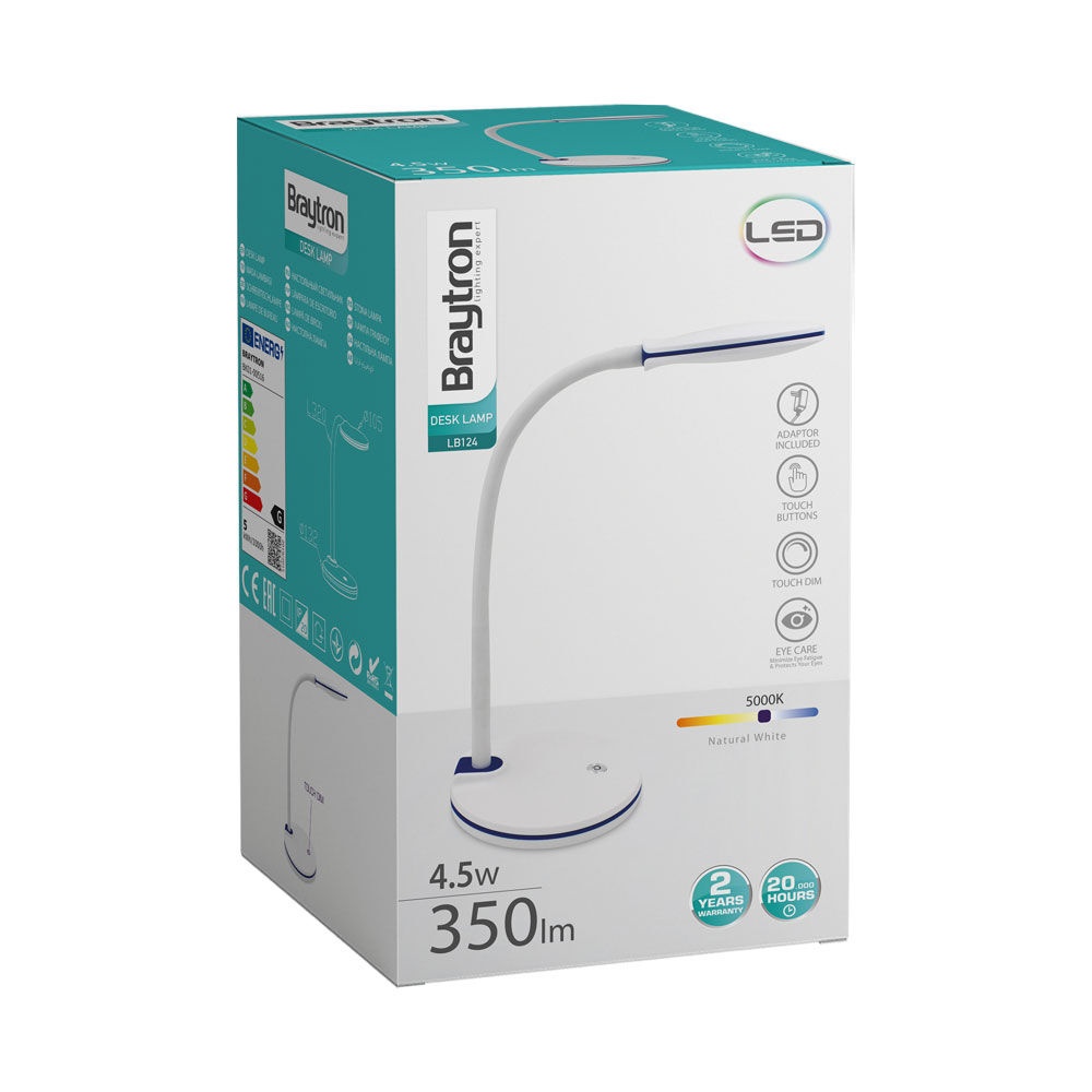 Lampa de birou LED 4.5W, 350lm, lumina rece (5000 K), dimabila, alba, Braytron - imagine 3