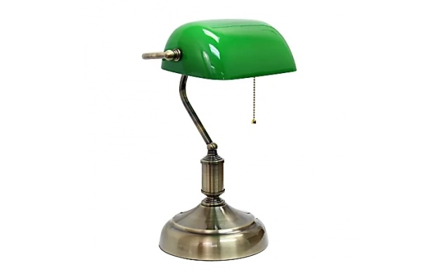 Lampa de birou Optonica, dulie E27, culoare bronz, cablu 1.5m, fier si sticla
