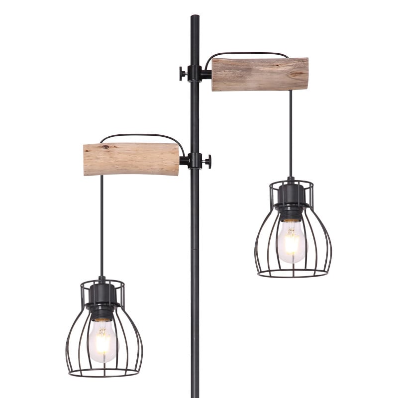 Lampadar Mina 15326-2SN, cu intrerupator, 2xE27, negru+natural, IP20, Globo - 3 | YEO