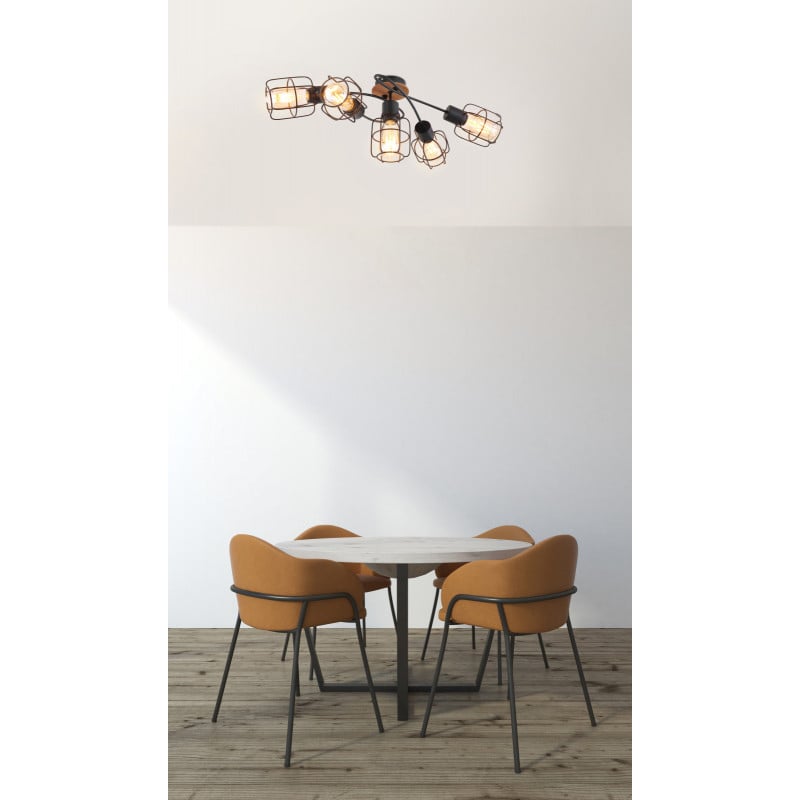 [Lichidare stoc]Plafoniera Willa 54037-5D, 5xE27, neagra+maro, IP20, Globo Lighting - 1 | YEO