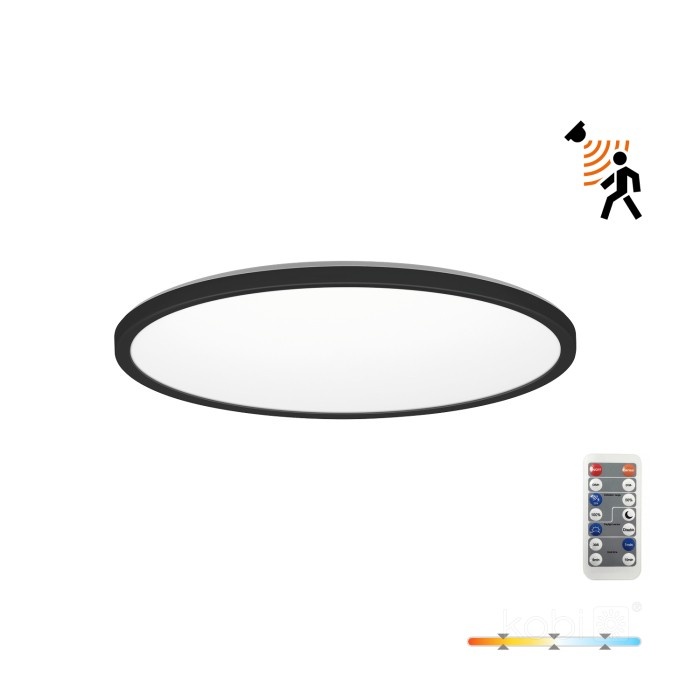 Plafoniera LED Nivera rotunda cu senzor de miscare si lumina 24W, 2280lm, IP54, lumina calda/neutra/rece, neagra, Kobi