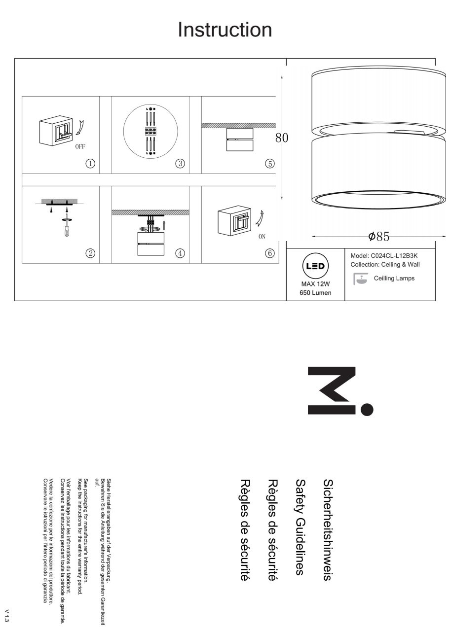 Plafoniera LED Onda C024CL-L12B3K, 12W, 700lm, lumina calda, IP20, neagra, Maytoni - 2 | YEO