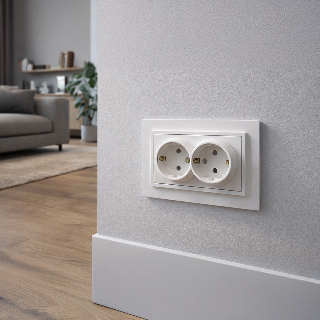 Priza dubla cu impamantare, alba, 16A, Olbia Titan - imagine 2