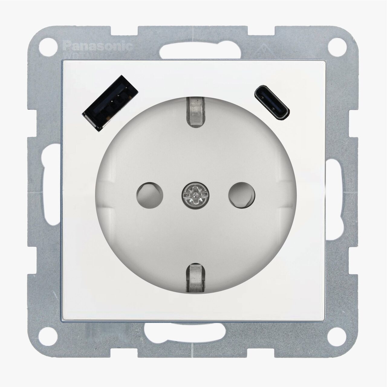 Priza simpla cu impamantare, protectie copii, USB A+C, 16A, IP20, Alb, Panasonic Karre Plus 55