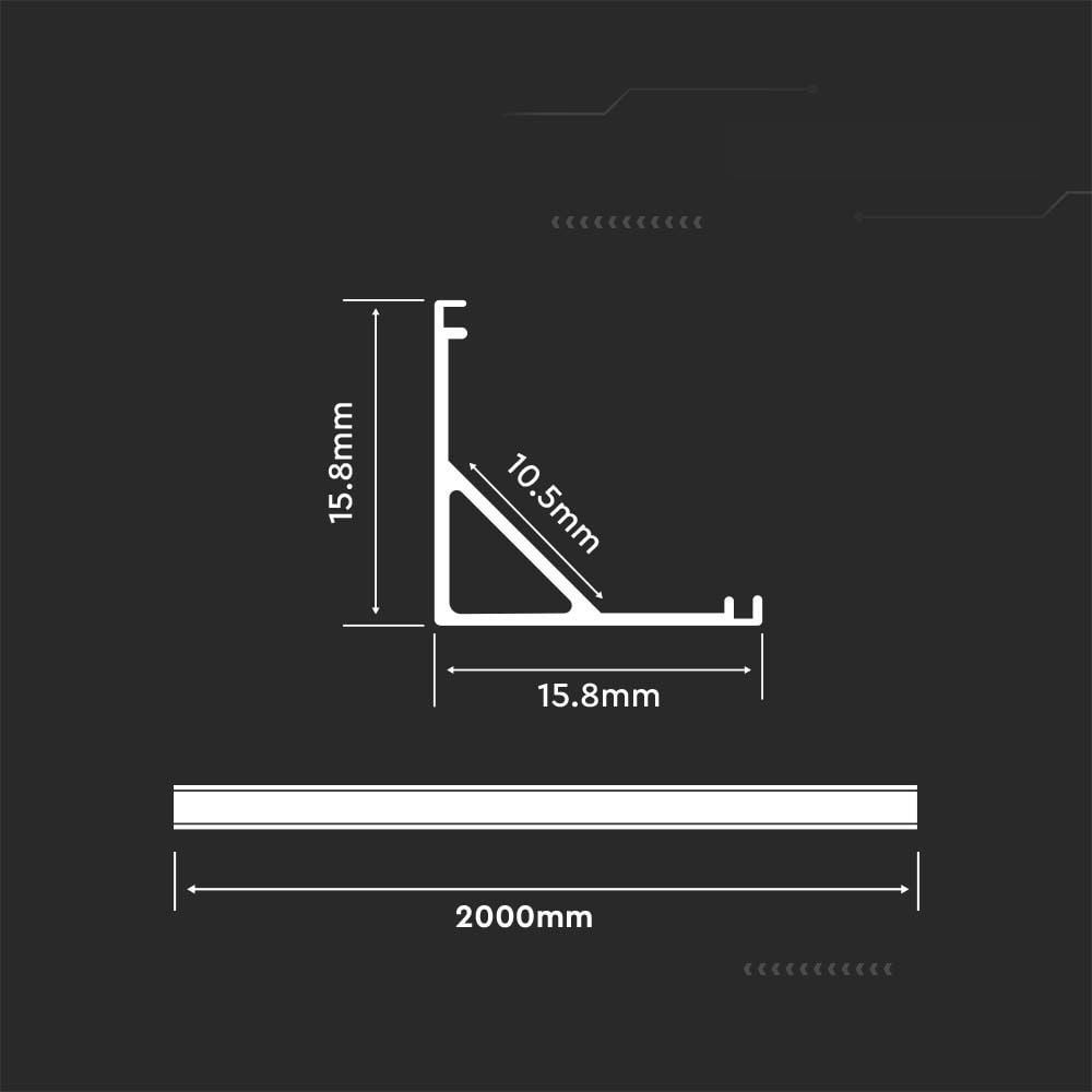 Profil Banda LED de Colt, Aplicat (PT), fara Margine, Negru, 2m