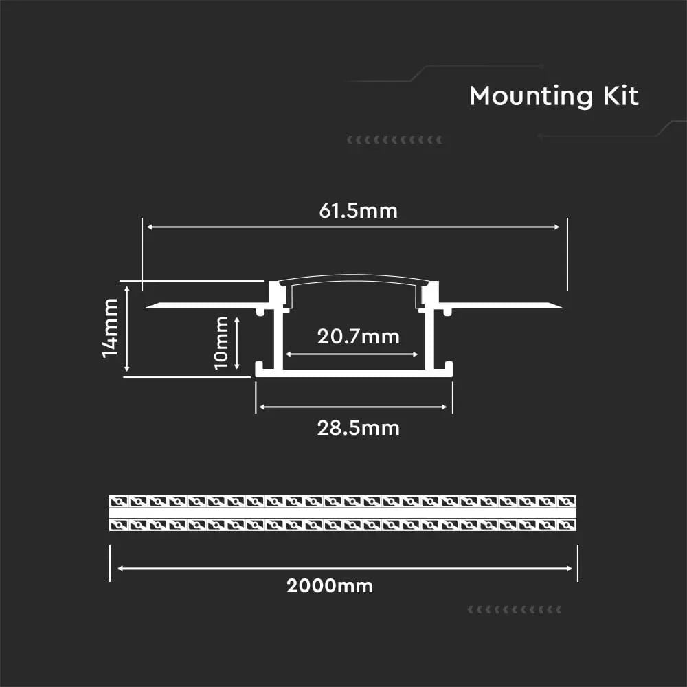 Profil banda led din aluminiu, incastrat, pentru rigips, lungime 2 metri, IP20, V-TAC - 1 | YEO