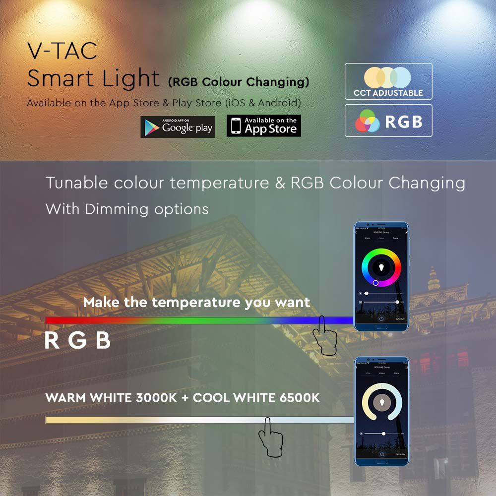 Reflector LED Smart 10W V-TAC, RGB+CCT(3000-6500 K), compatibil Alexa si Google - imagine 12