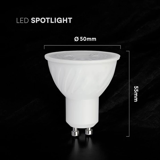 Set 3 becuri LED, 6W(60W), GU10, 445lm, lumina rece (6500 K), IP20, alb, V-TAC
