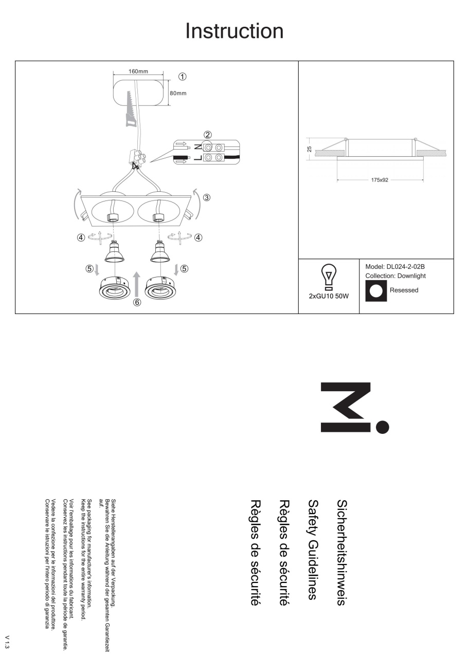 Spot Atom DL024-2-02B, incastrat, 2xGU10, negru, IP20, Maytoni - 3 | YEO