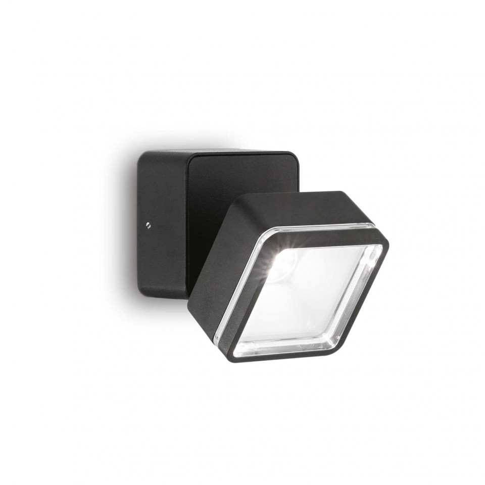 Spot de exterior LED OMEGA AP patrat, sticla, negru, 7W, 650 lm, lumina neutra (4000K), 285535, Ideal Lux