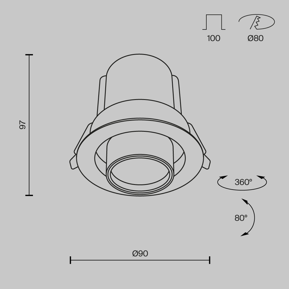 Spot LED 10W Incastrat, Maytoni, 780lm, Lumina Calda (3000K), Negru