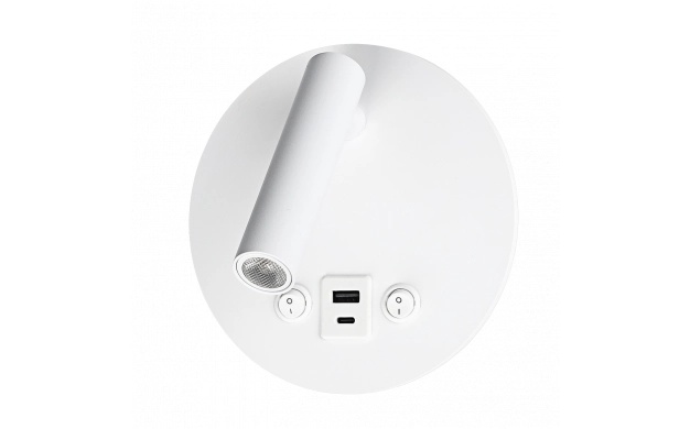 Spot LED de perete Optonica, 8W, lumina calda (3000K), cu intrerupator si USB, alb, IP20