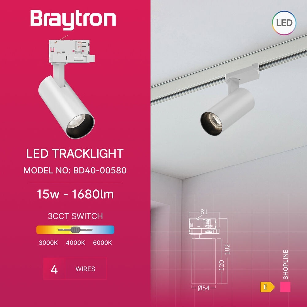 Spot LED pe sina 15W, lumina calda/neutra/rece, 1680lm, alb-negru, Braytron - imagine 3